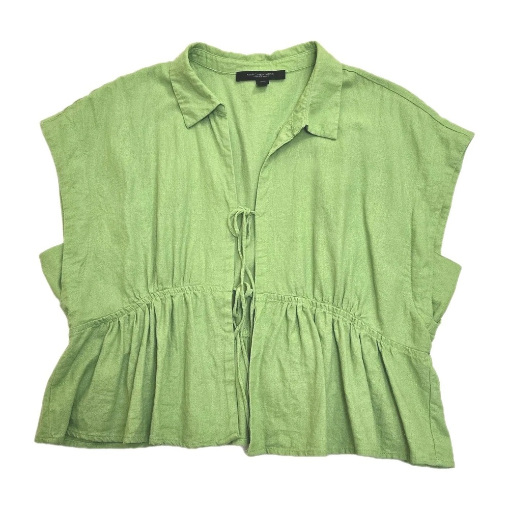 Marc New York Jeans Linen Cropped Blouse XL Chartreuse Tie Front Top Bold Artsy